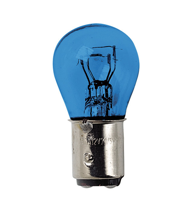 12v Blue Dyed Glass, Lampada 2 Filamenti - (p21/5w) - 21/5w - Bay15d - 2 Pz  - D/blister - Blu