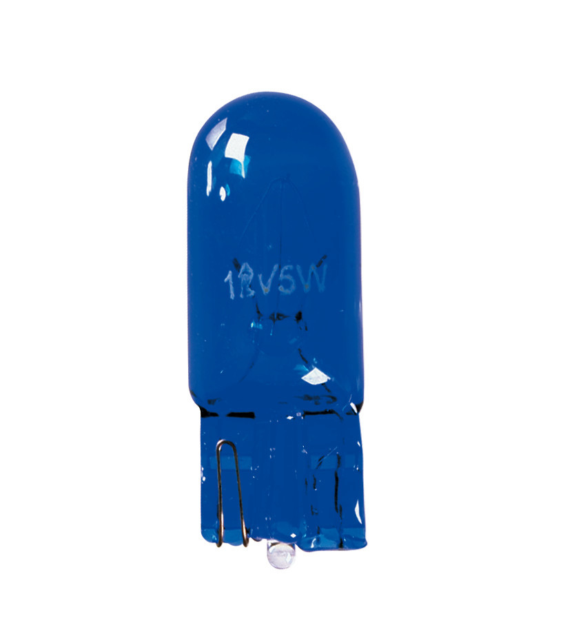 12v Blue Dyed Glass, Lampada Zoccolo Vetro - (w5w) - 5w - W2,1x9,5d - 2 Pz  - Scatola