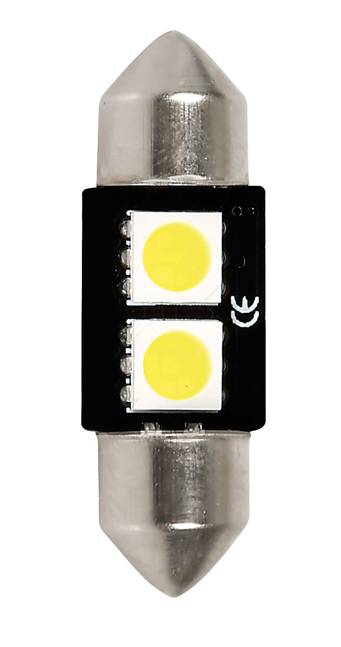 12v Led Series - 2 Smd X 3 Chips - 10x32 Mm - Sv8,5-8 - 1 Pz  - Scatola - Bianco - Doppia Polarità - Resistenza Incorporata