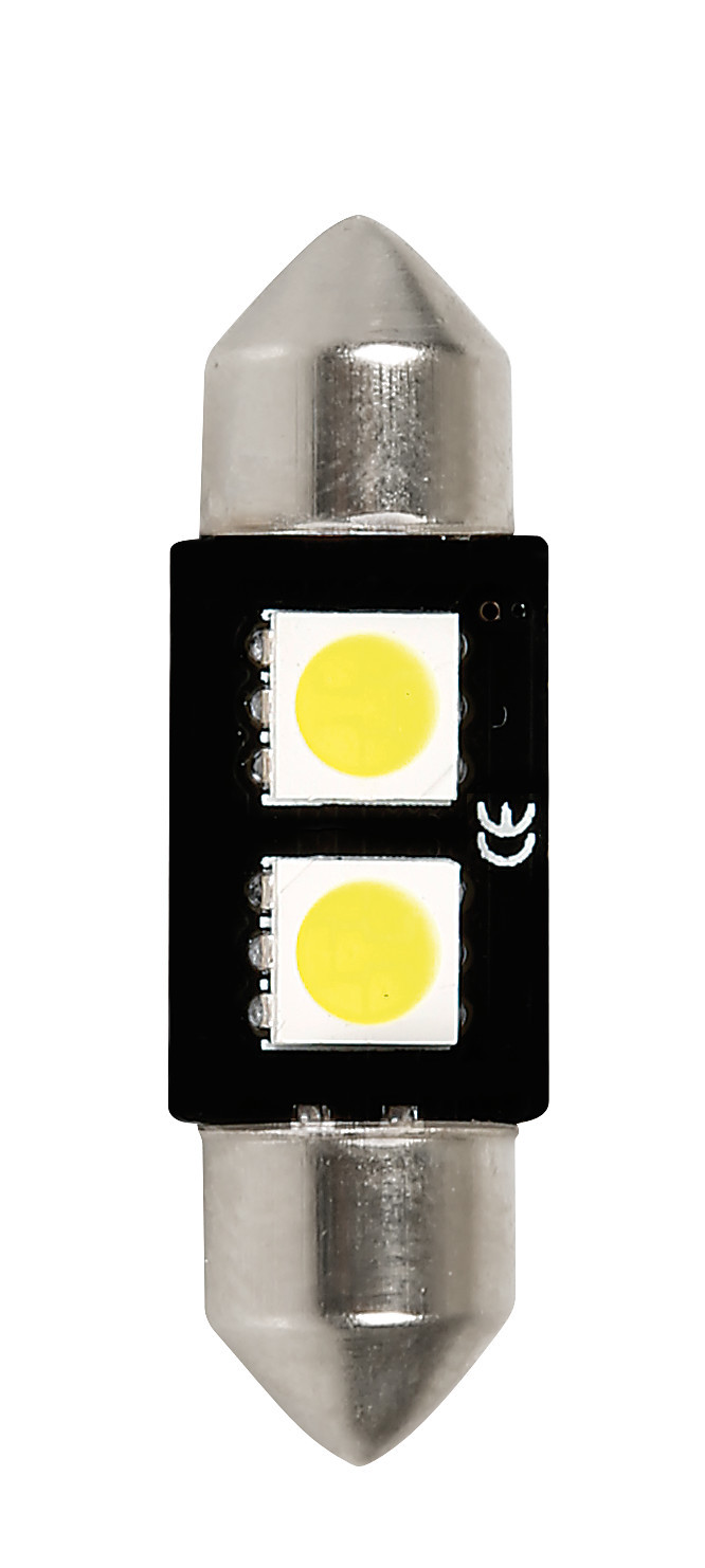 12v Led Series - 2 Smd X 3 Chips - (c5w) - 10x36 Mm - Sv8,5-8 - 1 Pz  - Scatola - Bianco - Doppia Polarità - Resistenza Incorporata