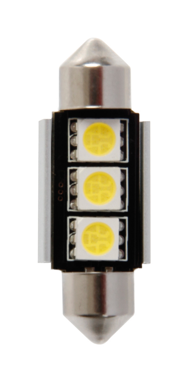 12v Led Series - 3 Smd X 3 Chips - (c5w) - 10x36 Mm - Sv8,5-8 - 1 Pz  - Scatola - Bianco - Doppia Polarità - Resistenza Incorporata