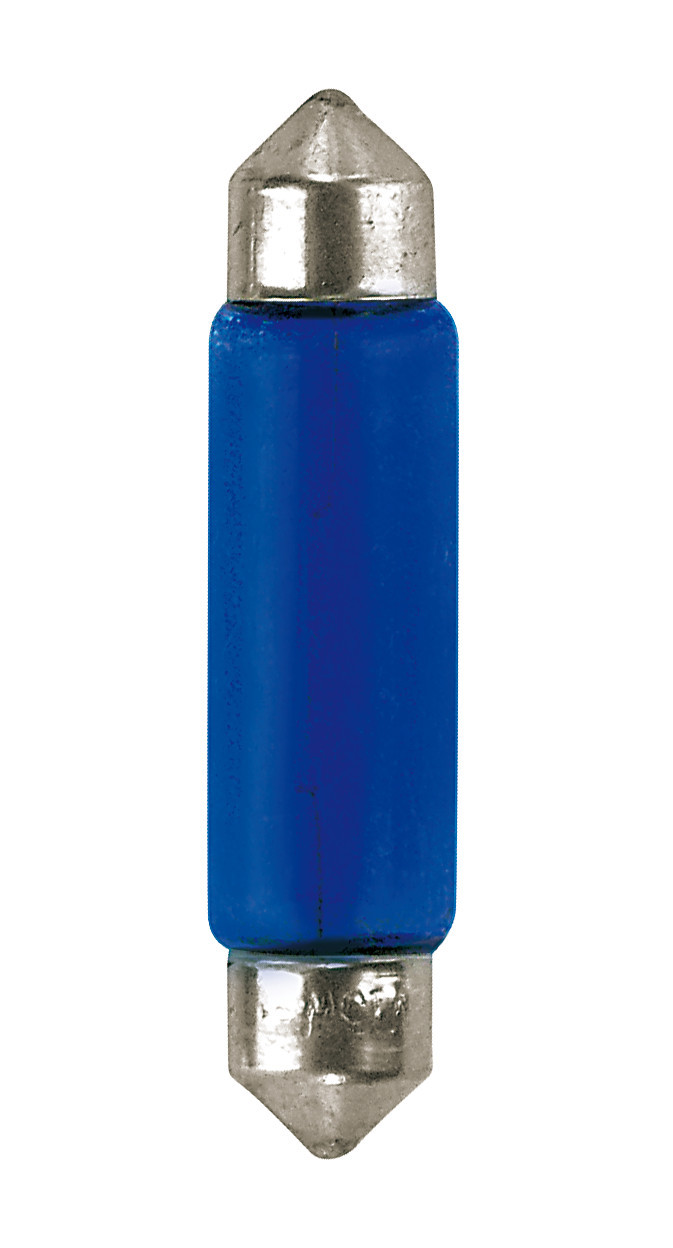 12v Blue Dyed Glass, Lampada Siluro - 11x44 Mm - 15w - Sv8,5-8 - 2 Pz  - D/blister