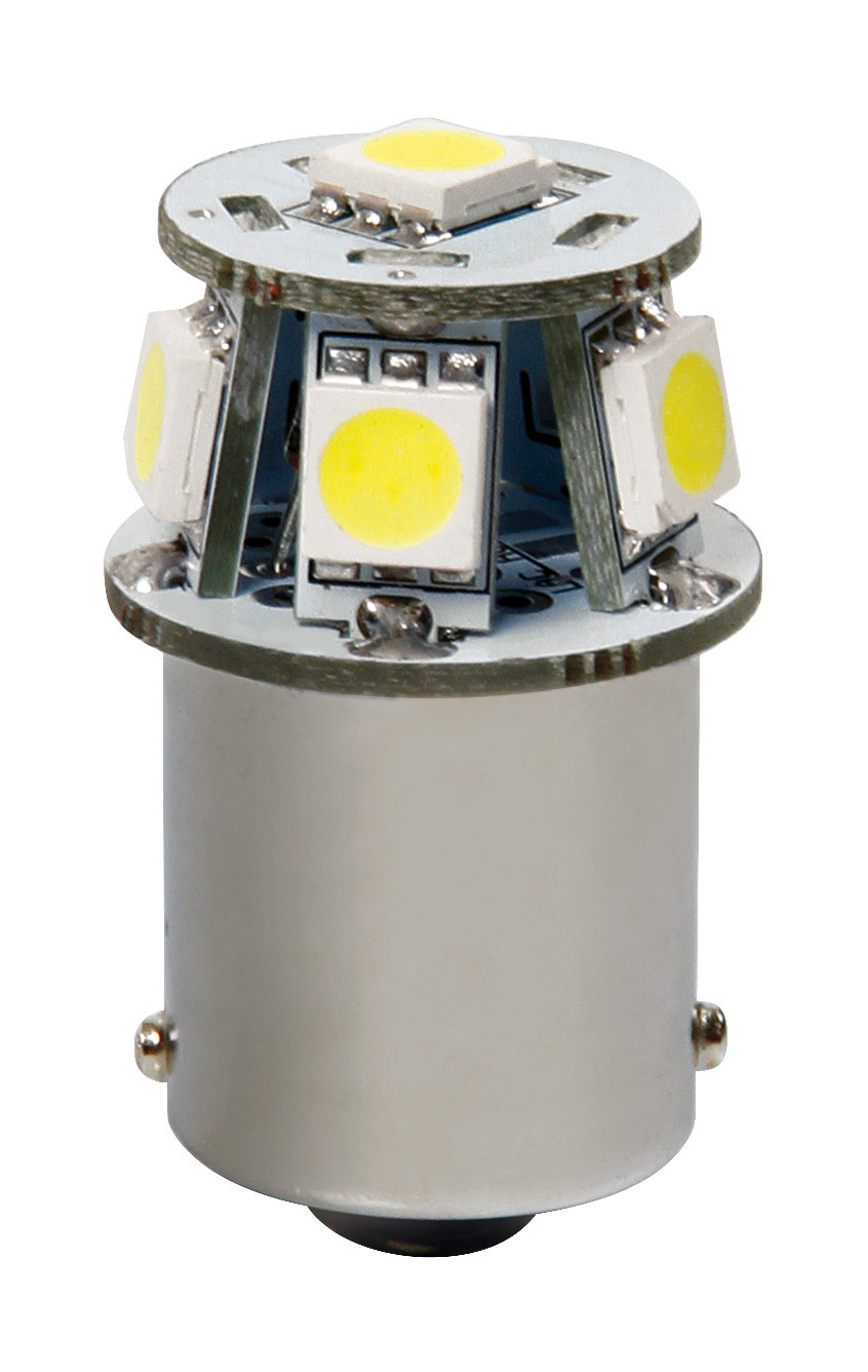 12v Led Series - 6 Smd X 3 Chips - (p21w) - Ba15s - 1 Pz  - Scatola - Bianco - Doppia Polarità