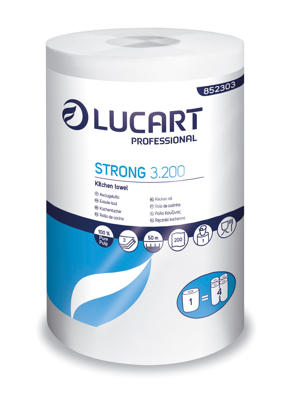 Asciugatutto Lucart Professional Strong 3.200, 20,8x25 Cm, 3 Veli, 200 Strappi, Per Alimenti