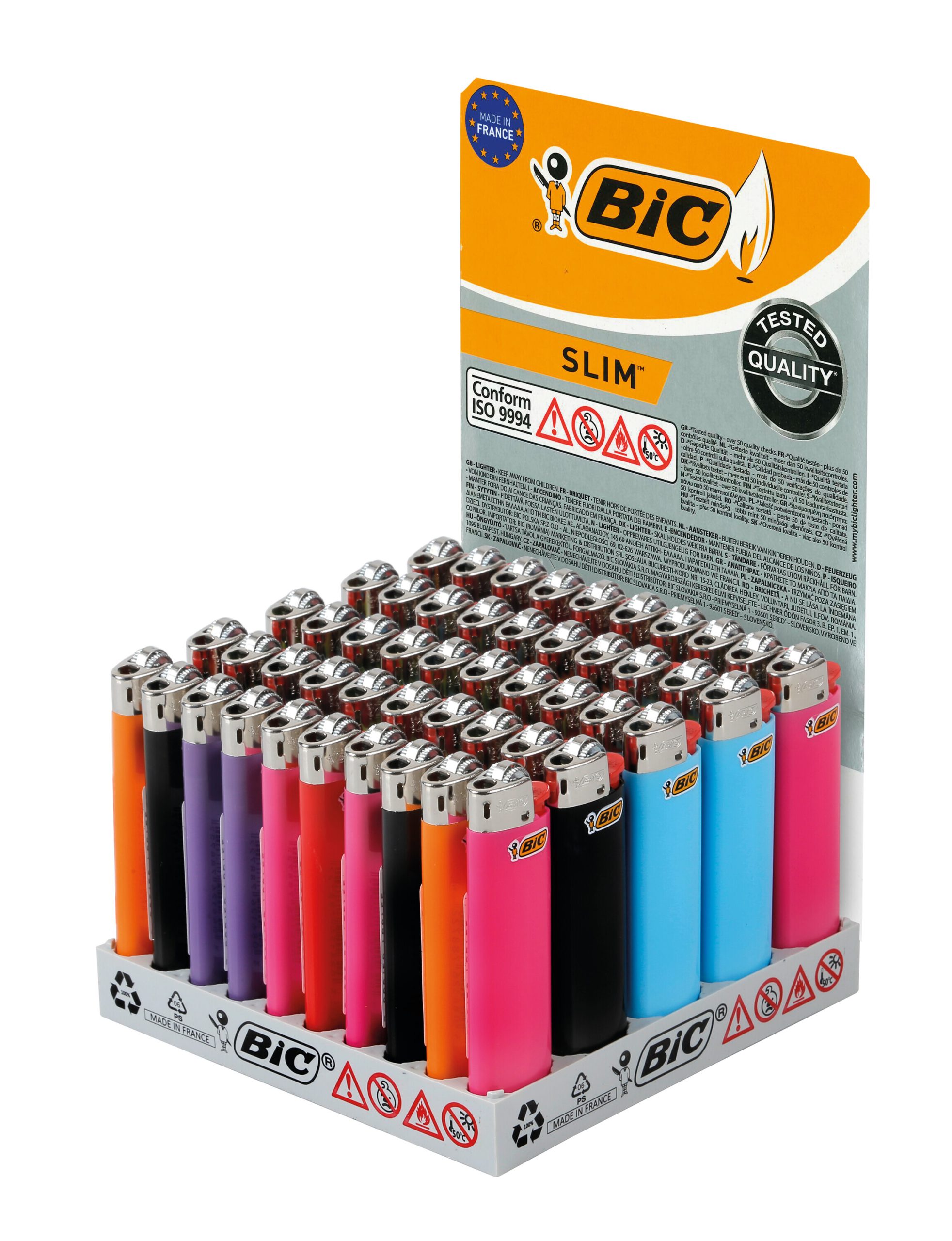 Accendini Bic Classic Slim J23. Display Da 50 Pezzi Colori Assortiti