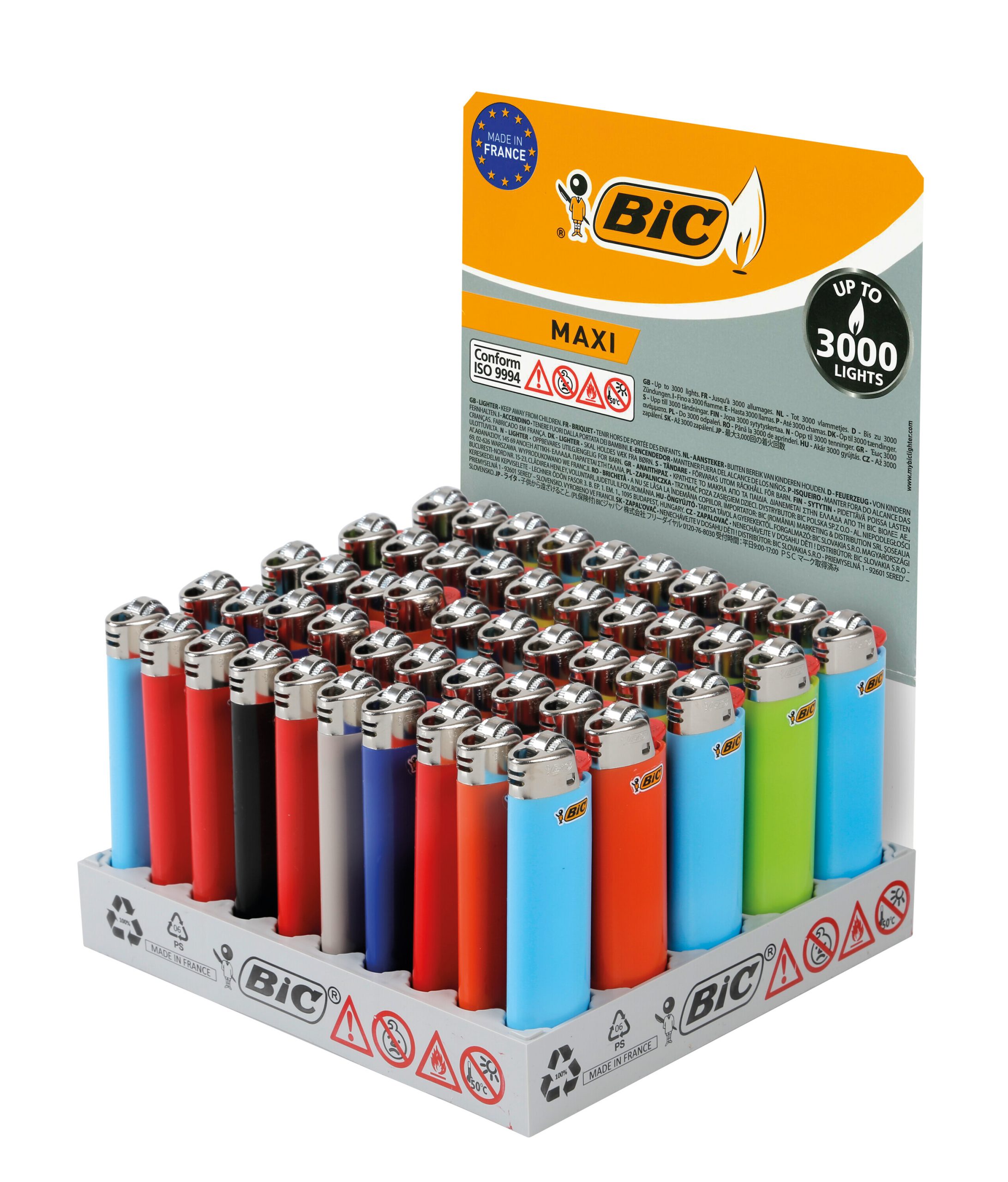 Accendini Bic Classic Maxi J26. Display Da 50 Pezzi Colori Assortiti