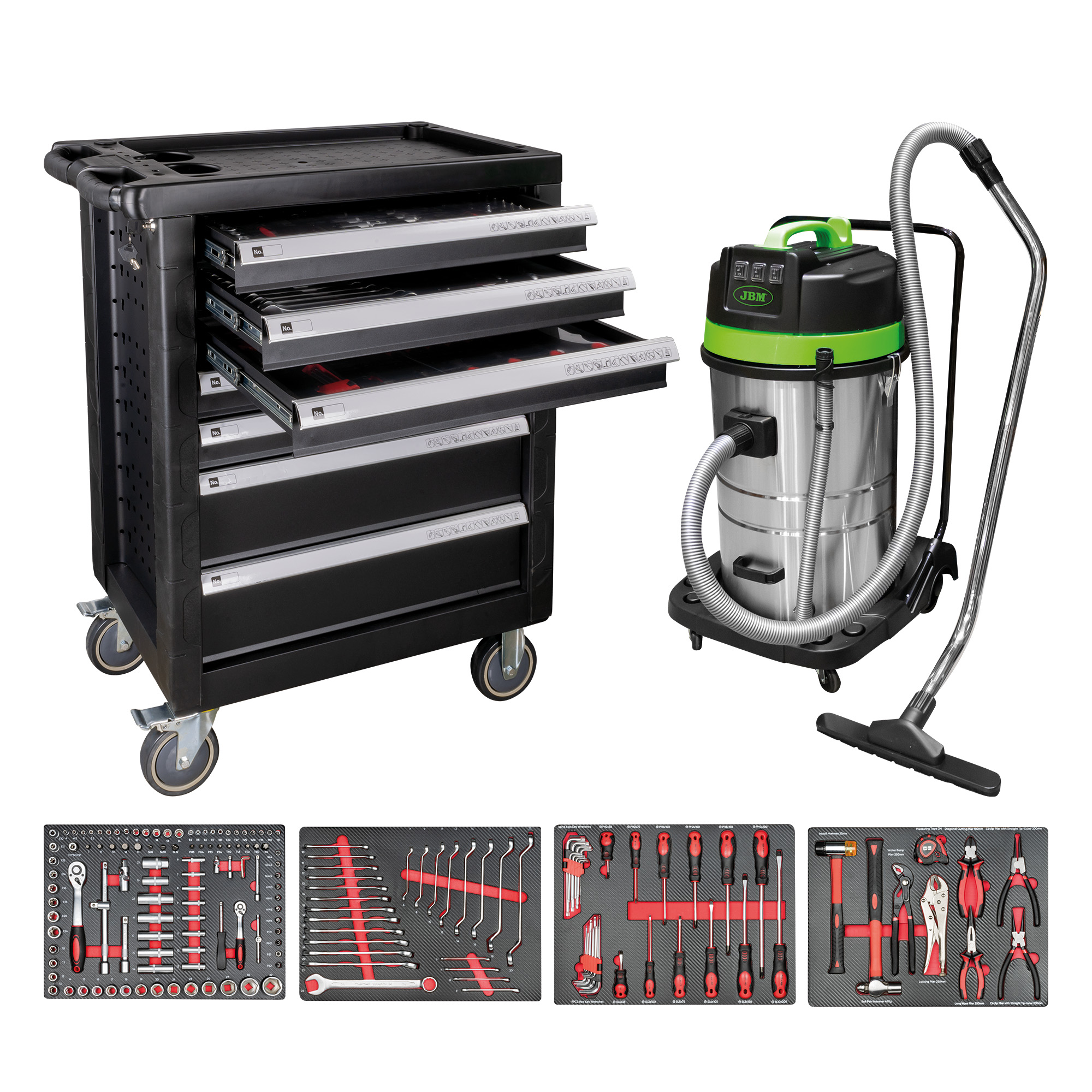43904 Carrello A 7 Cassetti + 51838 Aspiratore Da 80 Litri (secco + Umido)