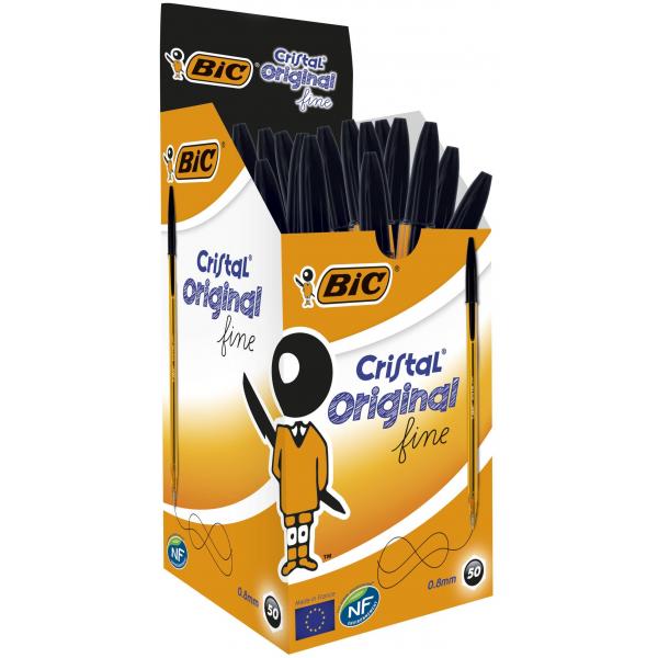 Penna Bic Cristal Fine Nero 0,3 mm 50 Pezzi