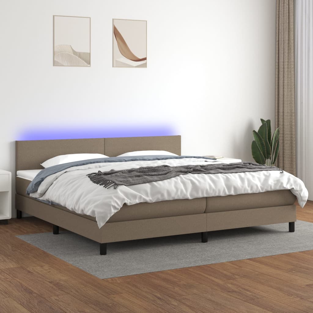 Letto A Molle Materasso E Led Tortora 200x200cm In Tessuto