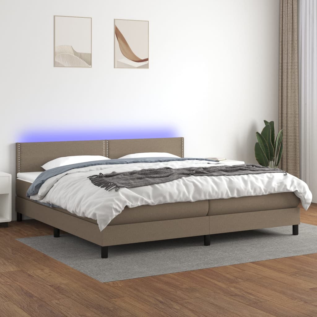 Letto A Molle Materasso E Led Tortora 200x200cm In Tessuto
