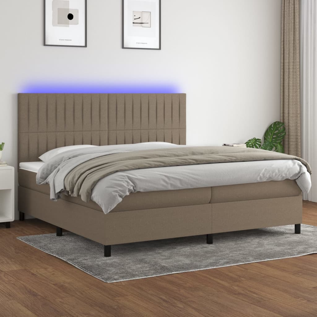 Letto A Molle Materasso E Led Tortora 200x200cm In Tessuto