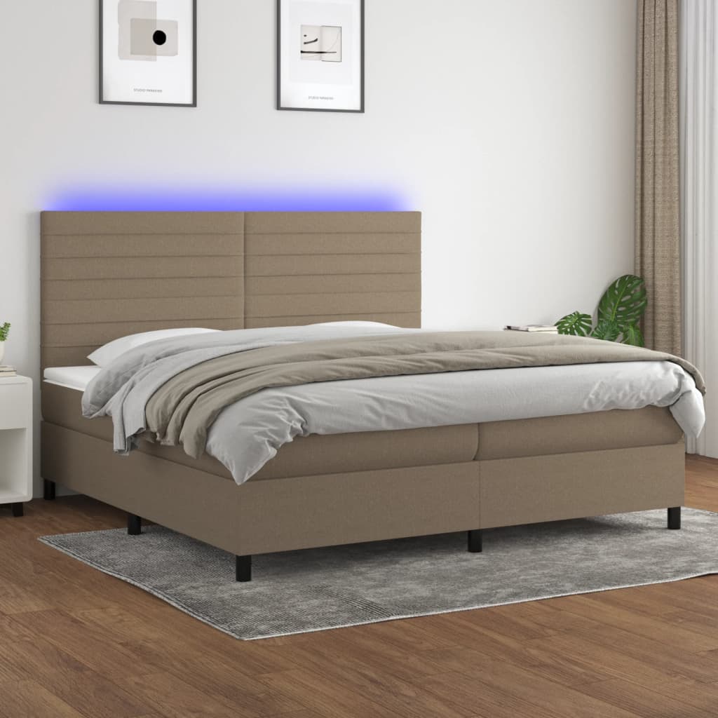 Letto A Molle Materasso E Led Tortora 200x200cm In Tessuto