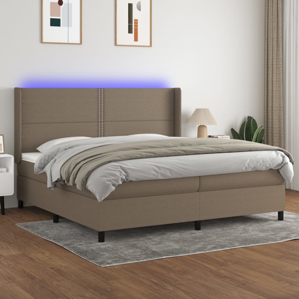 Letto A Molle Materasso E Led Tortora 200x200cm In Tessuto