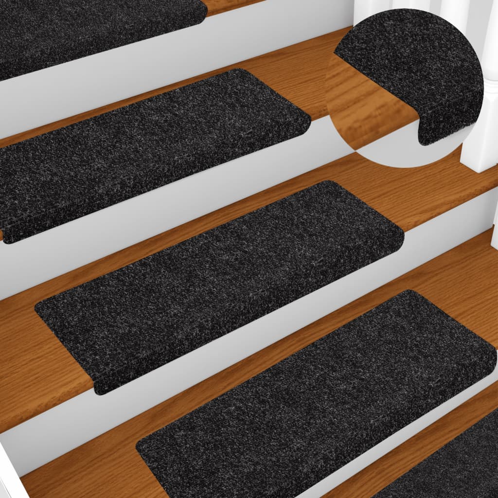 Tappetini Per Scale Autoadesivi 10 Pz 65x21x4 Cm Neri Bordo Rettangolare
