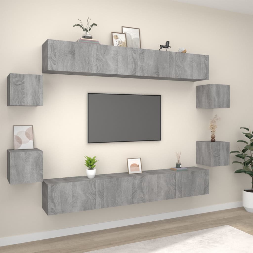 Set Mobili Porta Tv 8pz Grigio Sonoma In Legno Multistrato
