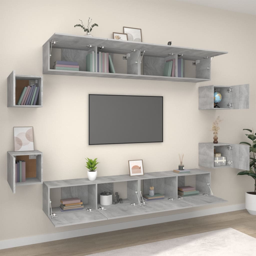 Set Mobili Porta Tv 8pz Grigio Sonoma In Legno Multistrato - Image 3