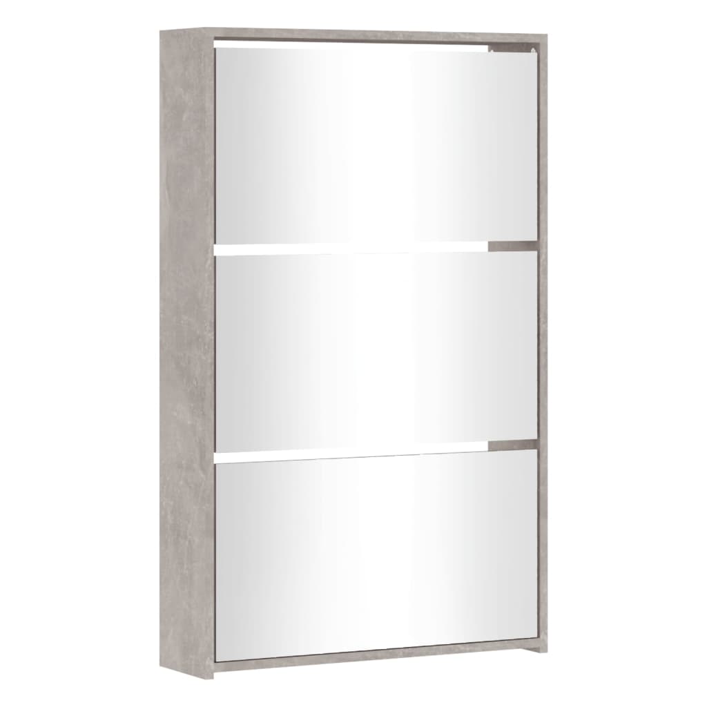 Scarpiera Con Specchio A 3 Livelli Grigio Cemento 63x17x102,5cm - Image 3