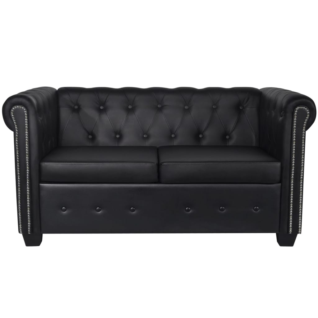 Divano Chesterfield A 2 Posti In Finta Pelle Nero