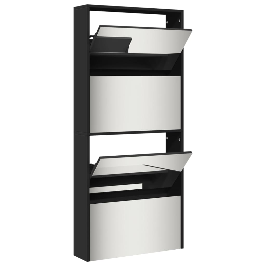 Scarpiera Con Specchio A 4 Livelli Nera 63x17x134 cm - Image 4