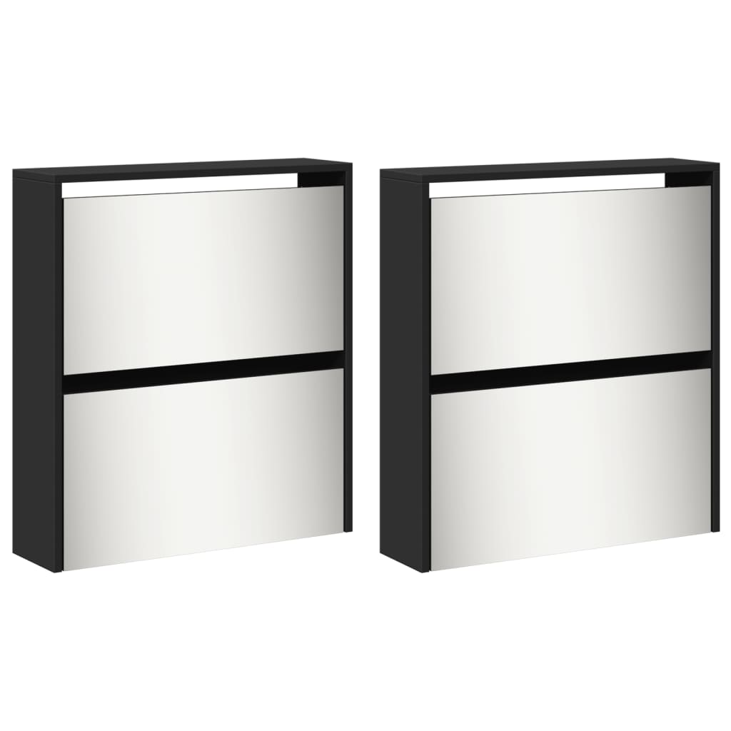 Scarpiera Con Specchio A 4 Livelli Nera 63x17x134 cm - Image 6