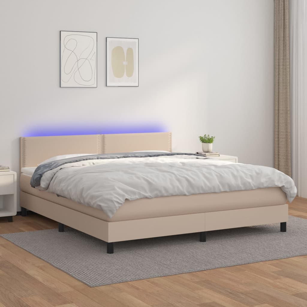 Giroletto Molle Materasso E Led Cappuccino 180x200cm Similpelle