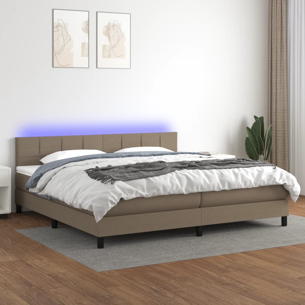 Letto A Molle Materasso E Led Tortora 200x200cm In Tessuto