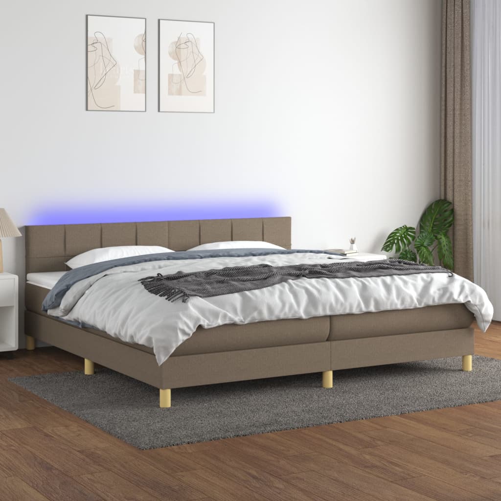 Letto A Molle Materasso E Led Tortora 200x200cm In Tessuto