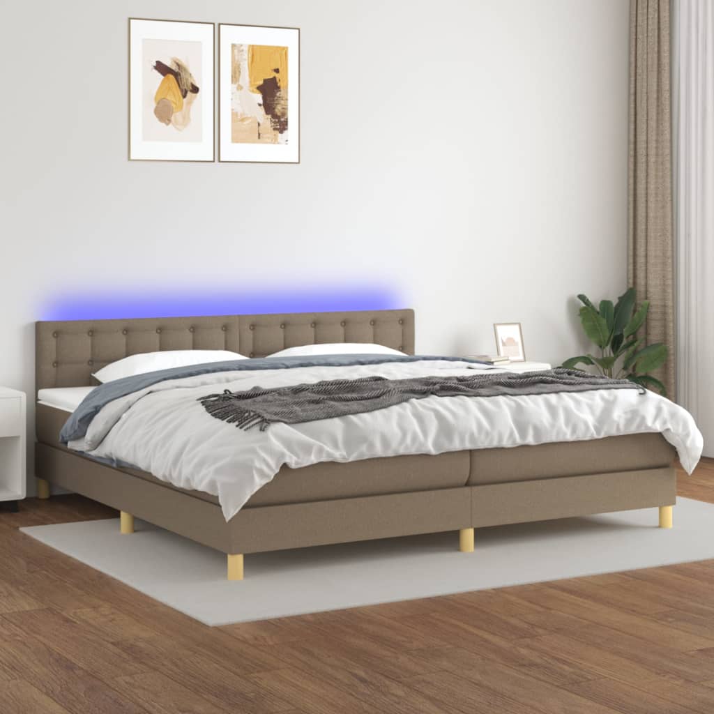 Letto A Molle Materasso E Led Tortora 200x200cm In Tessuto