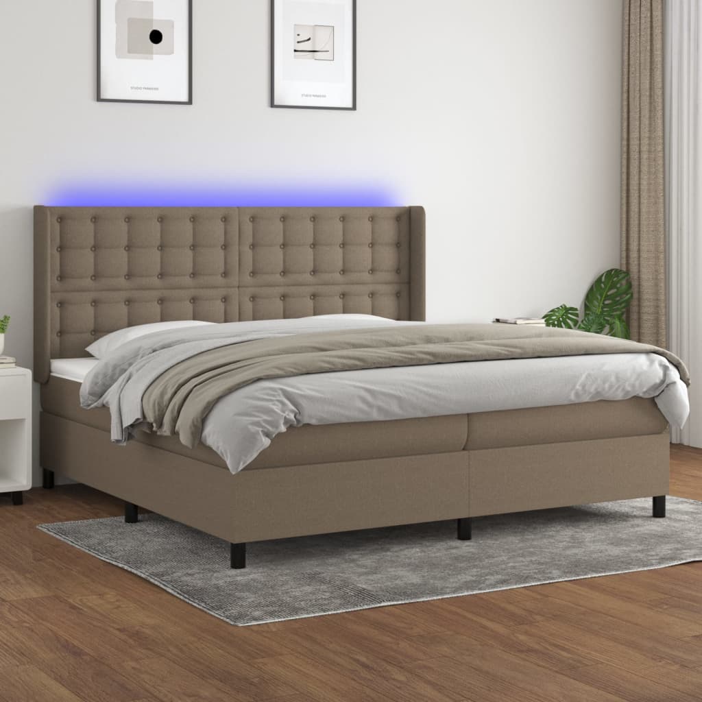 Letto A Molle Materasso E Led Tortora 200x200cm In Tessuto