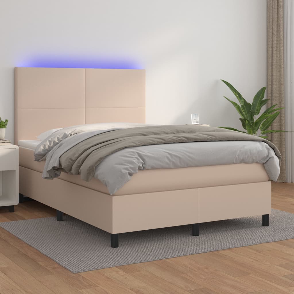 Giroletto Molle Materasso E Led Cappuccino 140x190cm Similpelle