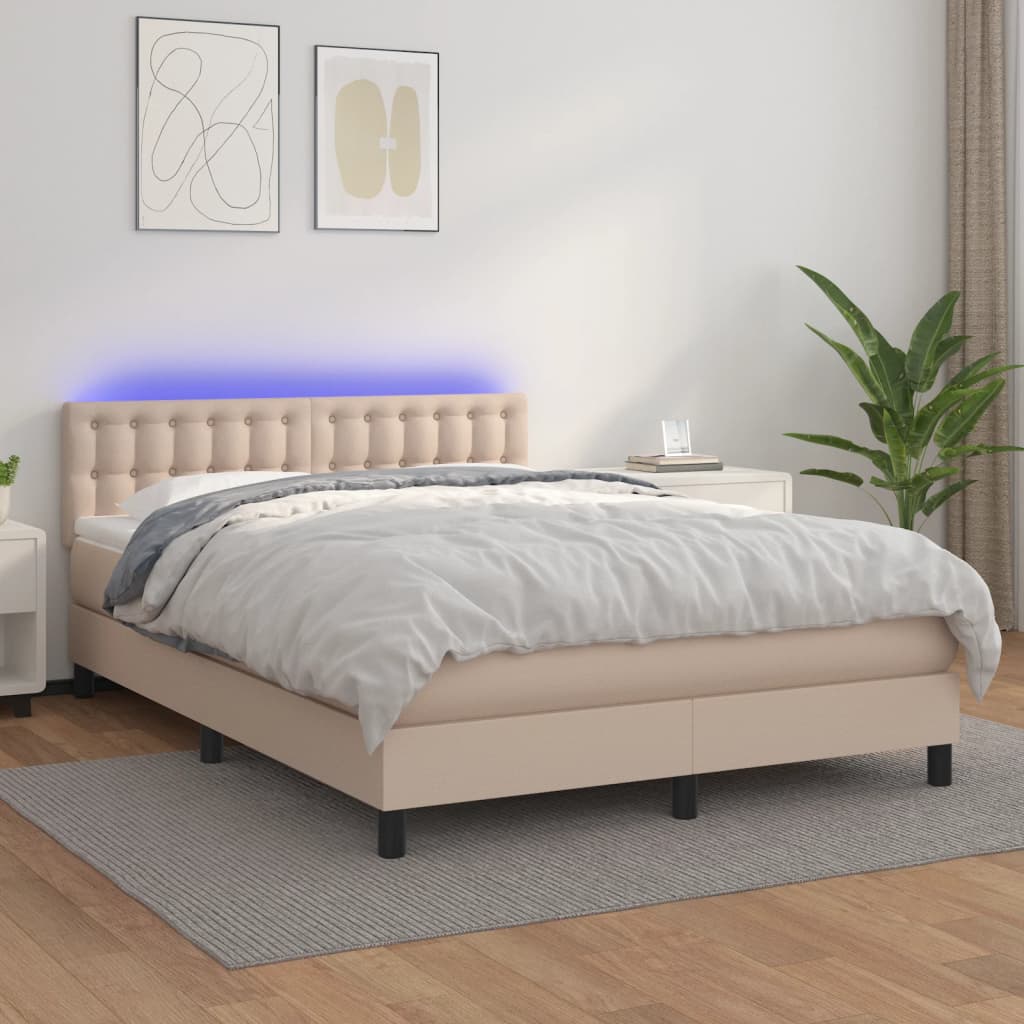 Giroletto Molle Materasso E Led Cappuccino 140x190cm Similpelle