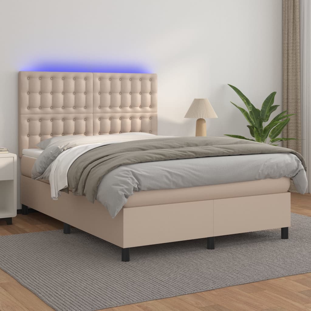 Giroletto Molle Materasso E Led Cappuccino 140x190cm Similpelle