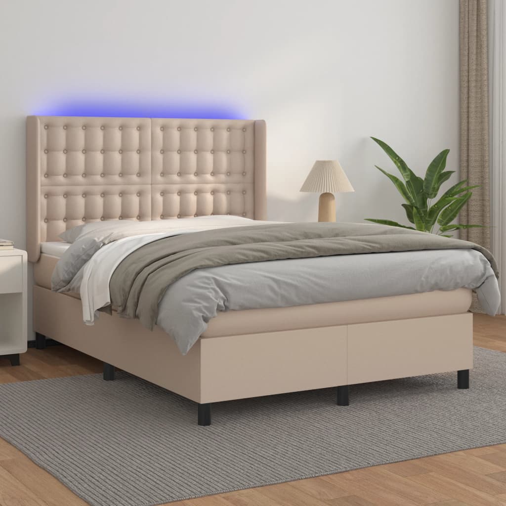 Giroletto Molle Materasso E Led Cappuccino 140x190cm Similpelle