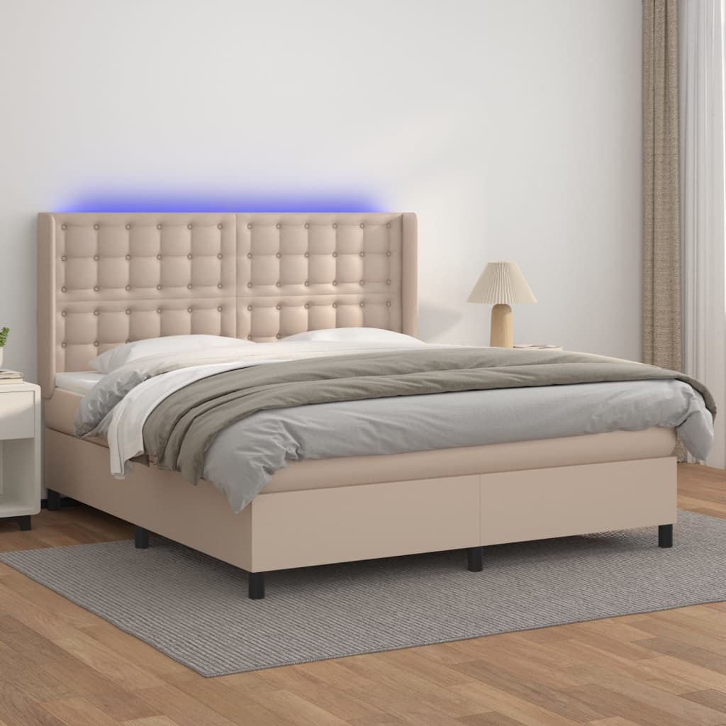 Giroletto Molle Materasso E Led Cappuccino 180x200cm Similpelle