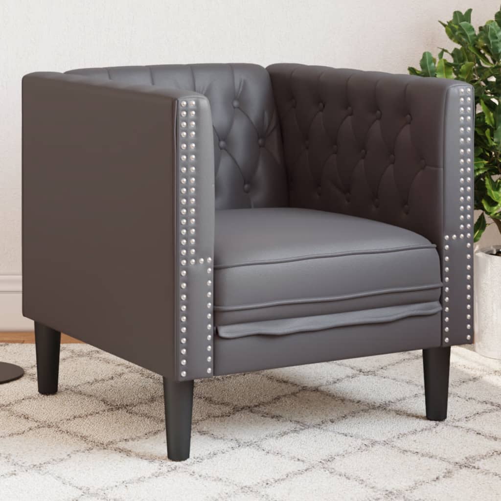 Poltrona Chesterfield Grigia In Similpelle