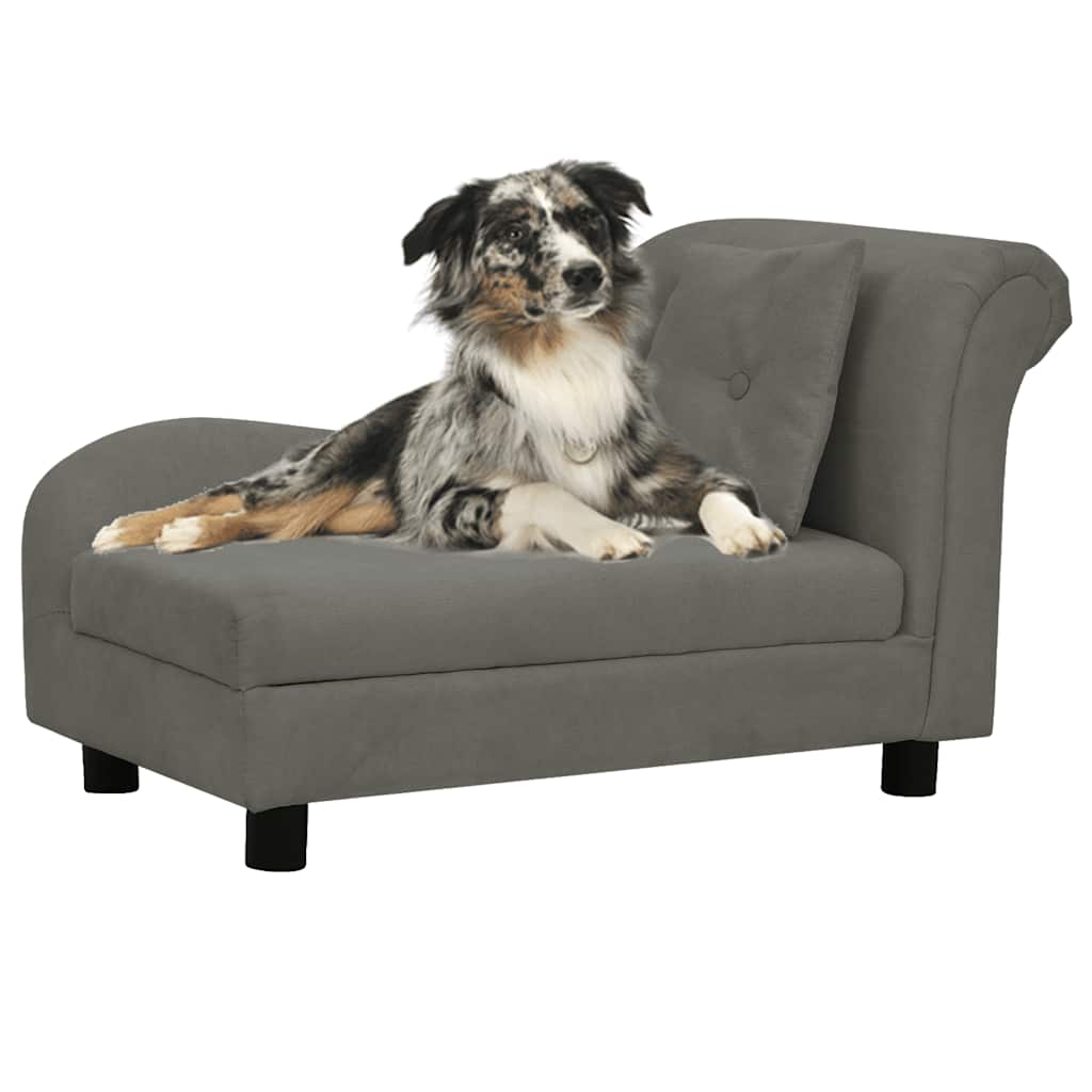 Divano Per Cani Con Cuscino Grigio Scuro 83x44x44 Cm In Peluche