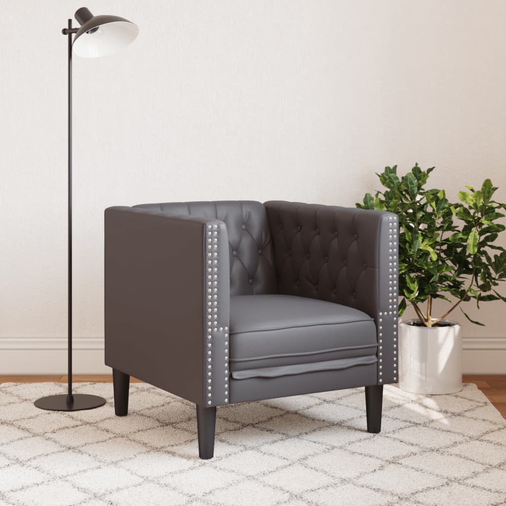 Poltrona Chesterfield Grigia In Similpelle - Image 3