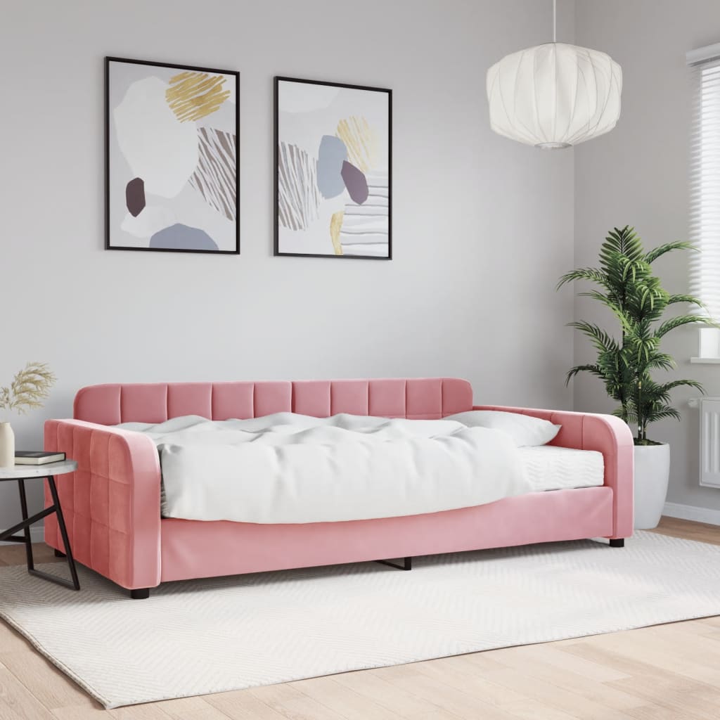 Divano Letto Con Materasso Rosa 100x200 Cm In Velluto