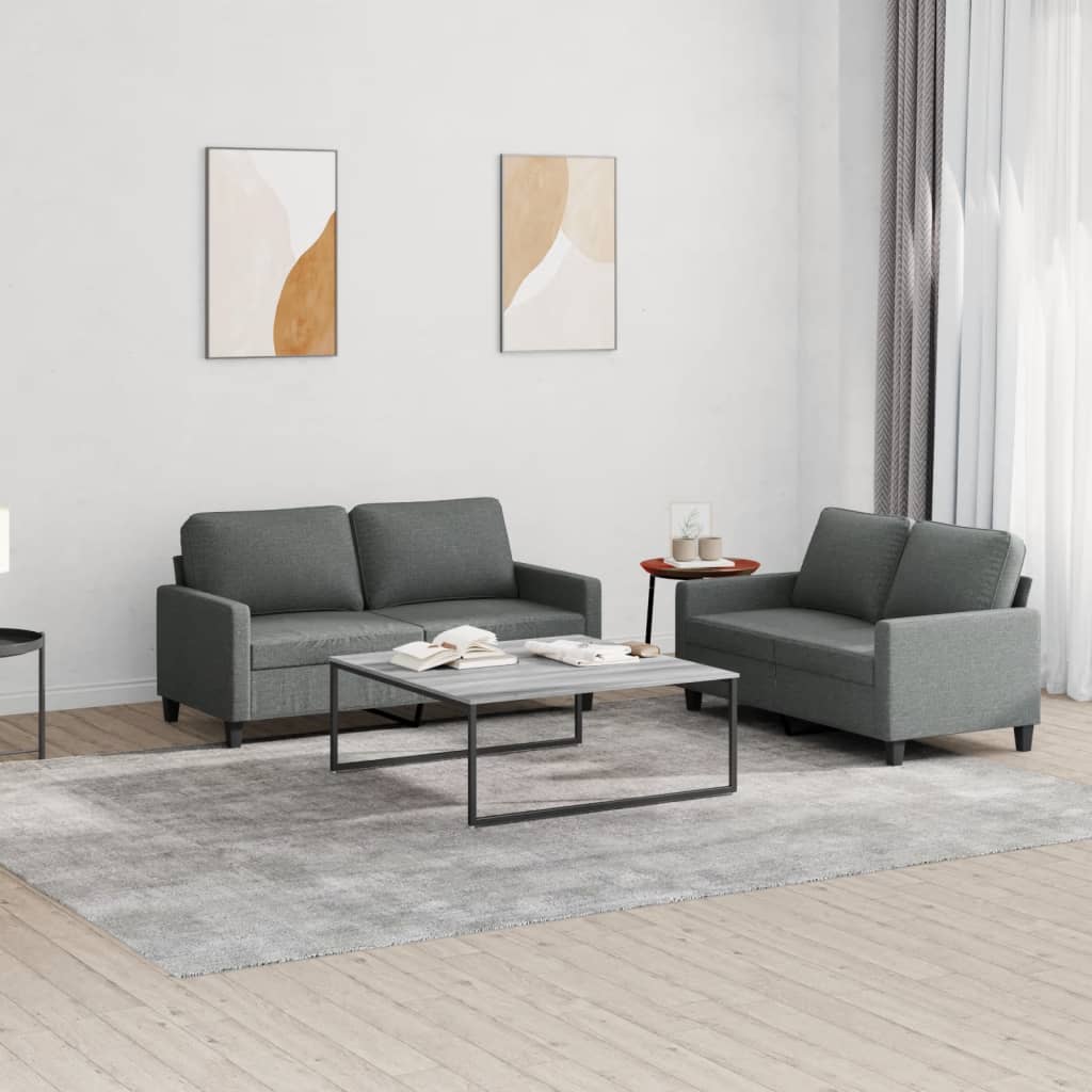Set Di Divani 2 Pz Con Cuscini Grigio Scuro In Tessuto