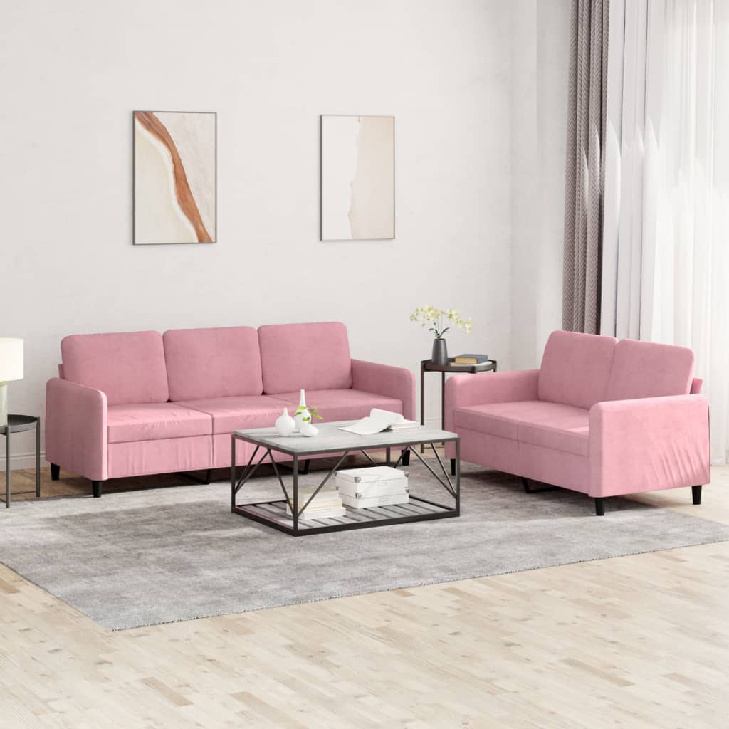 Set Di Divani 2 Pz Rosa In Velluto