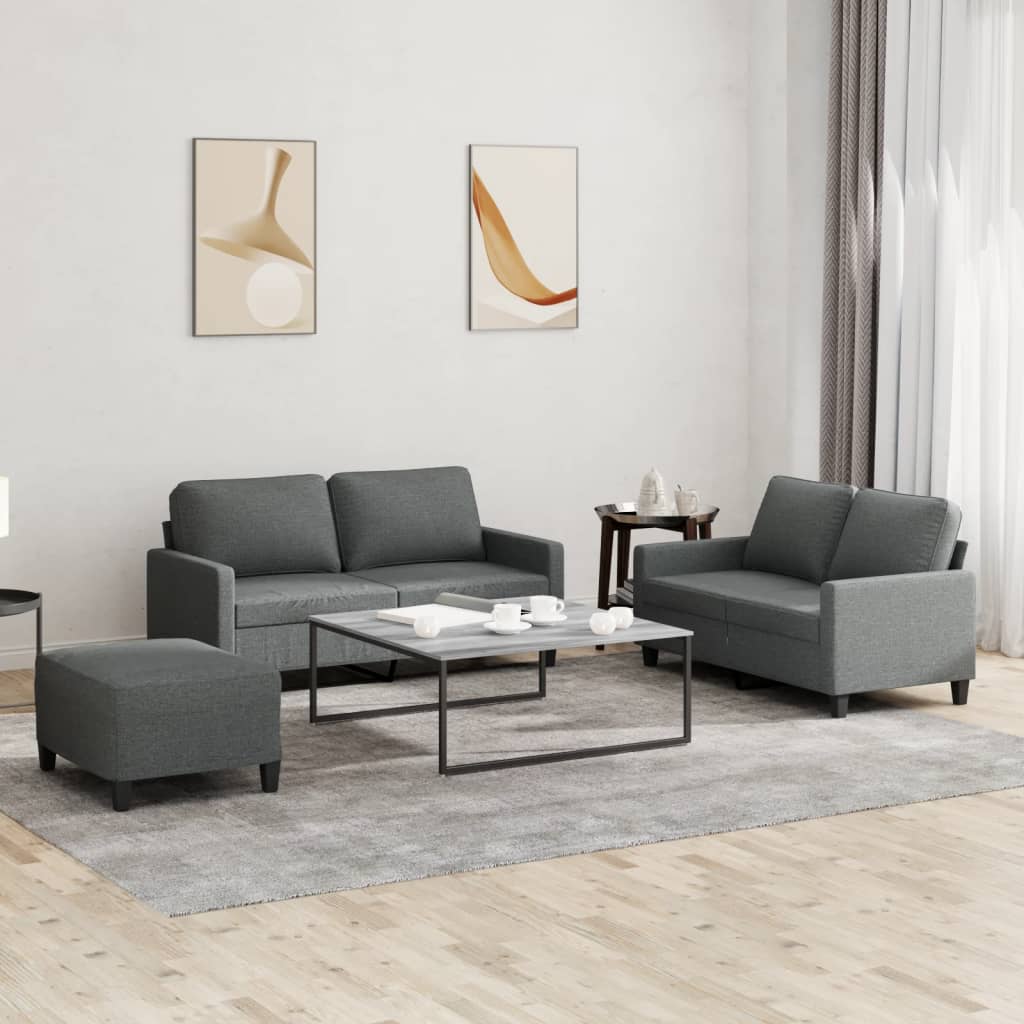 Set Di Divani 3 Pz Con Cuscini Grigio Scuro In Tessuto