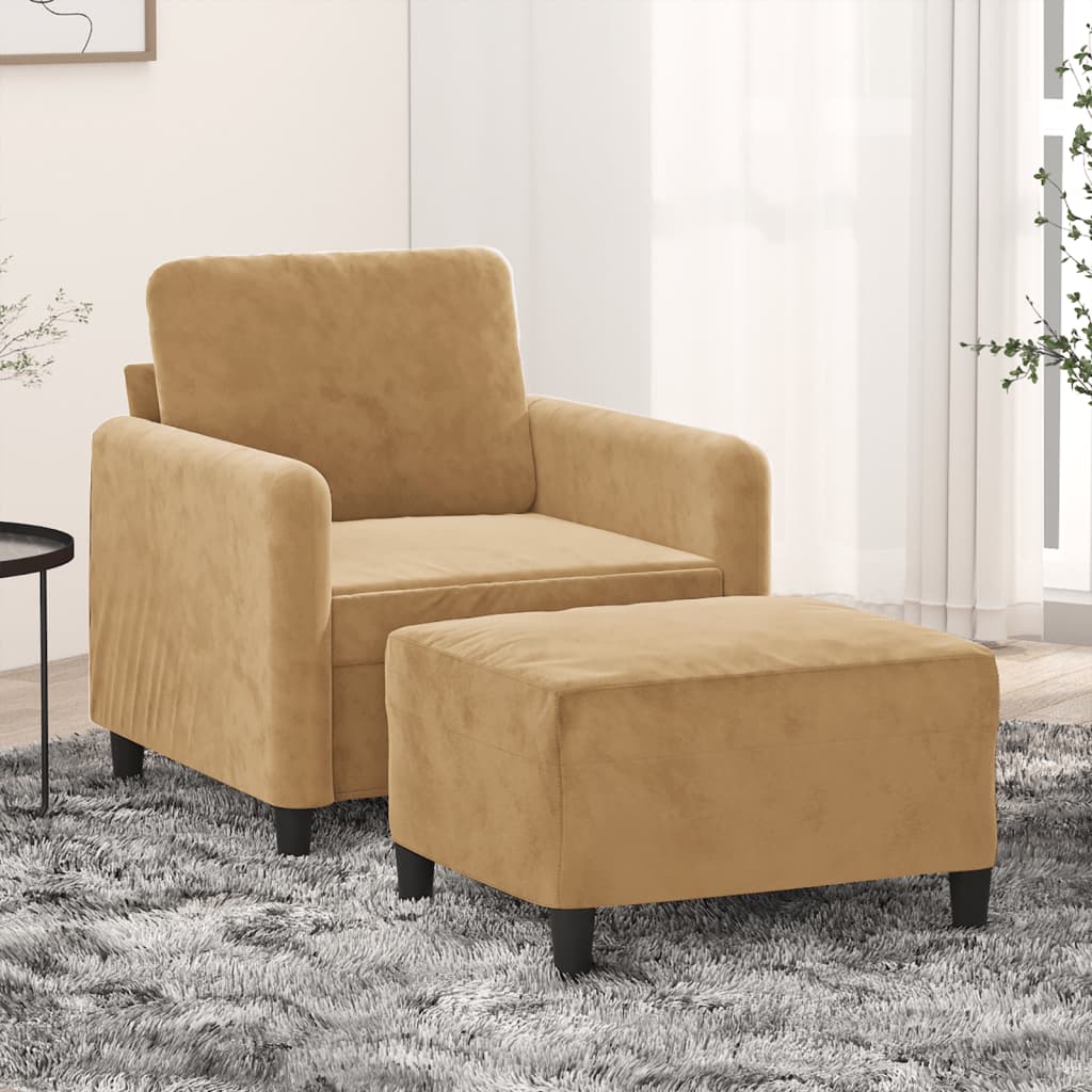 Poltrona Con Poggiapiedi Marrone 60 Cm In Velluto
