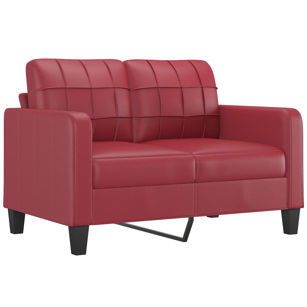 Set Di Divani 2 Pz Con Cuscini Rosso Vino In Similpelle - Image 3