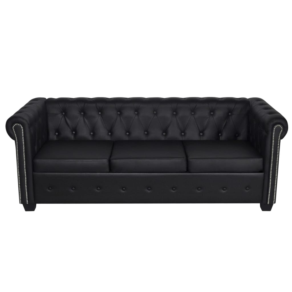 Divani Chesterfield A 2 Posti E A 3 Posti In Similpelle Nero - Image 4