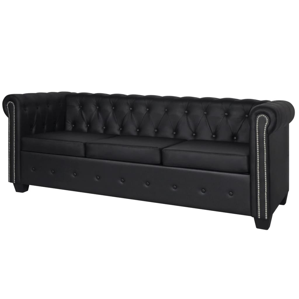 Divani Chesterfield A 2 Posti E A 3 Posti In Similpelle Nero - Image 3