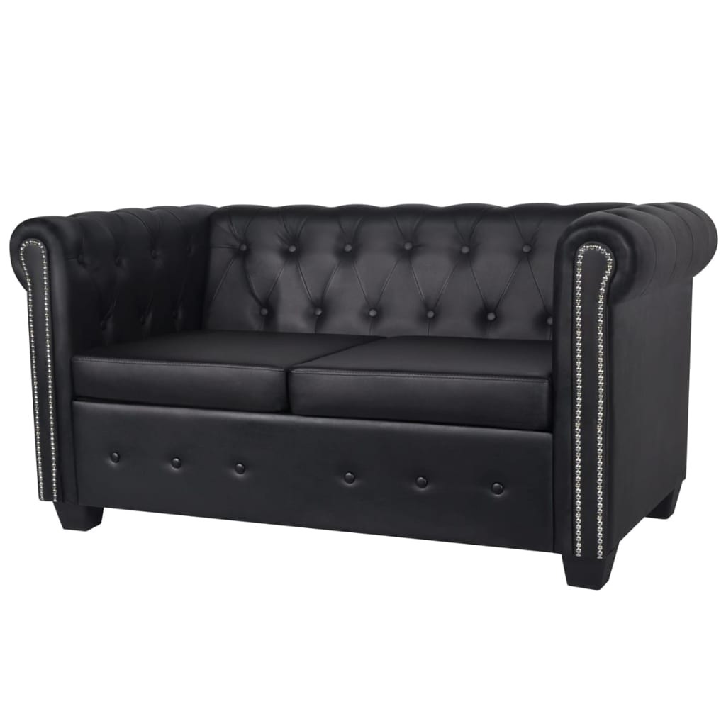 Divani Chesterfield A 2 Posti E A 3 Posti In Similpelle Nero - Image 5
