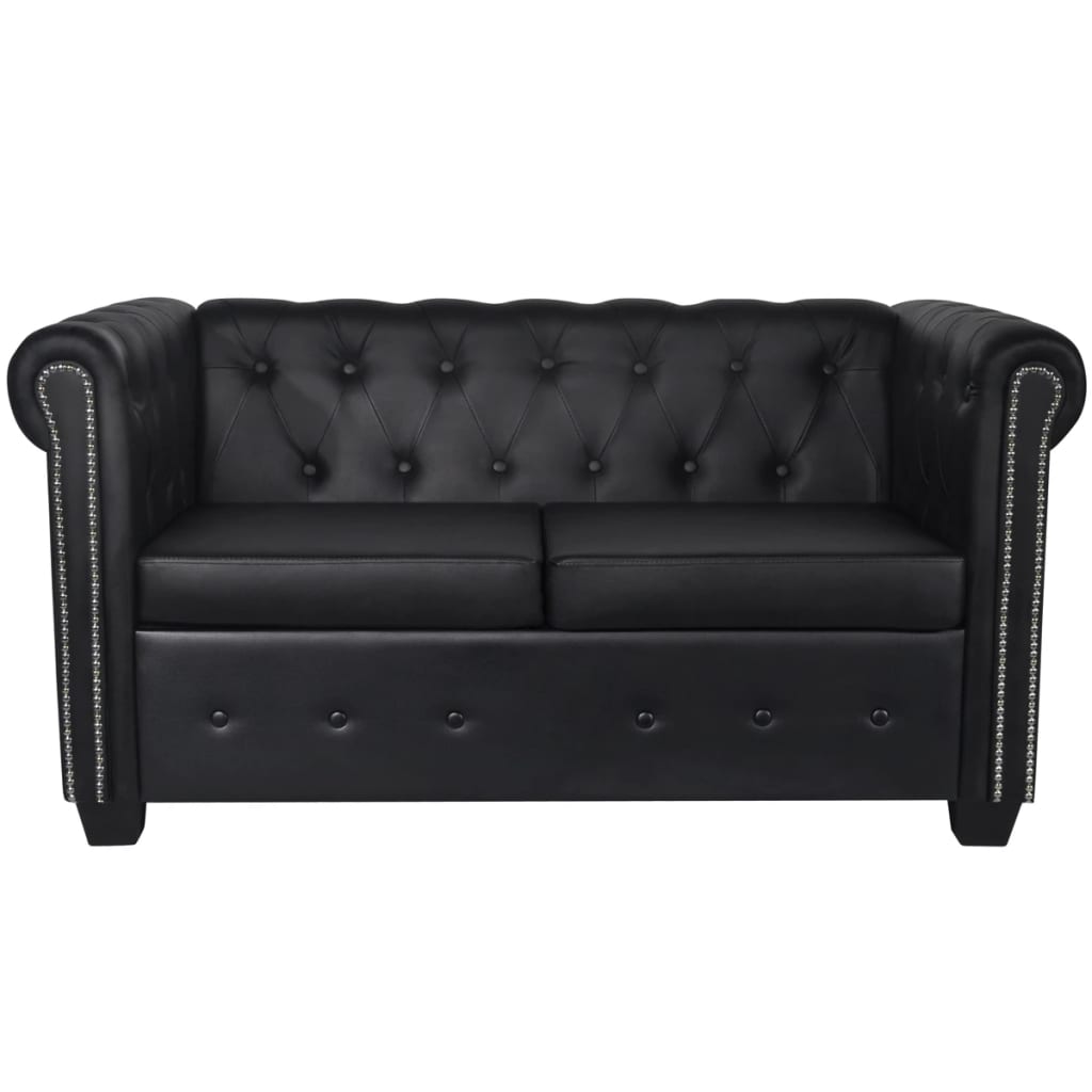 Divani Chesterfield A 2 Posti E A 3 Posti In Similpelle Nero - Image 6