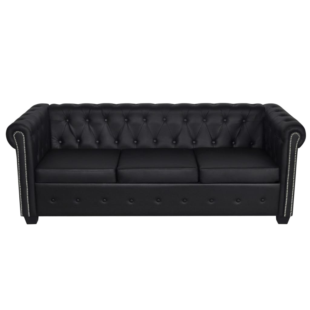 Divano Chesterfield A 3 Posti In Finta Pelle Nero