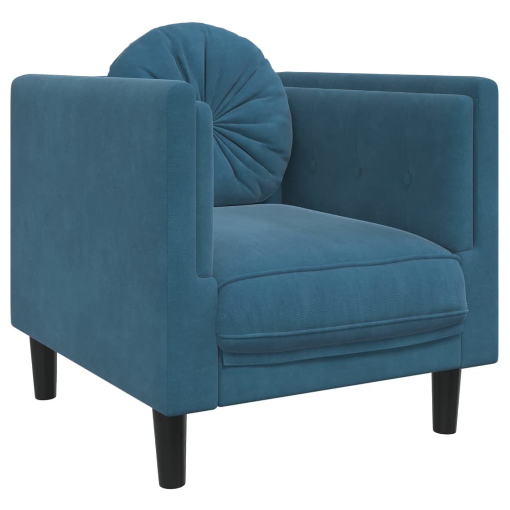 Set Di Divani 3 Pz Con Cuscini Blu In Velluto - Image 4