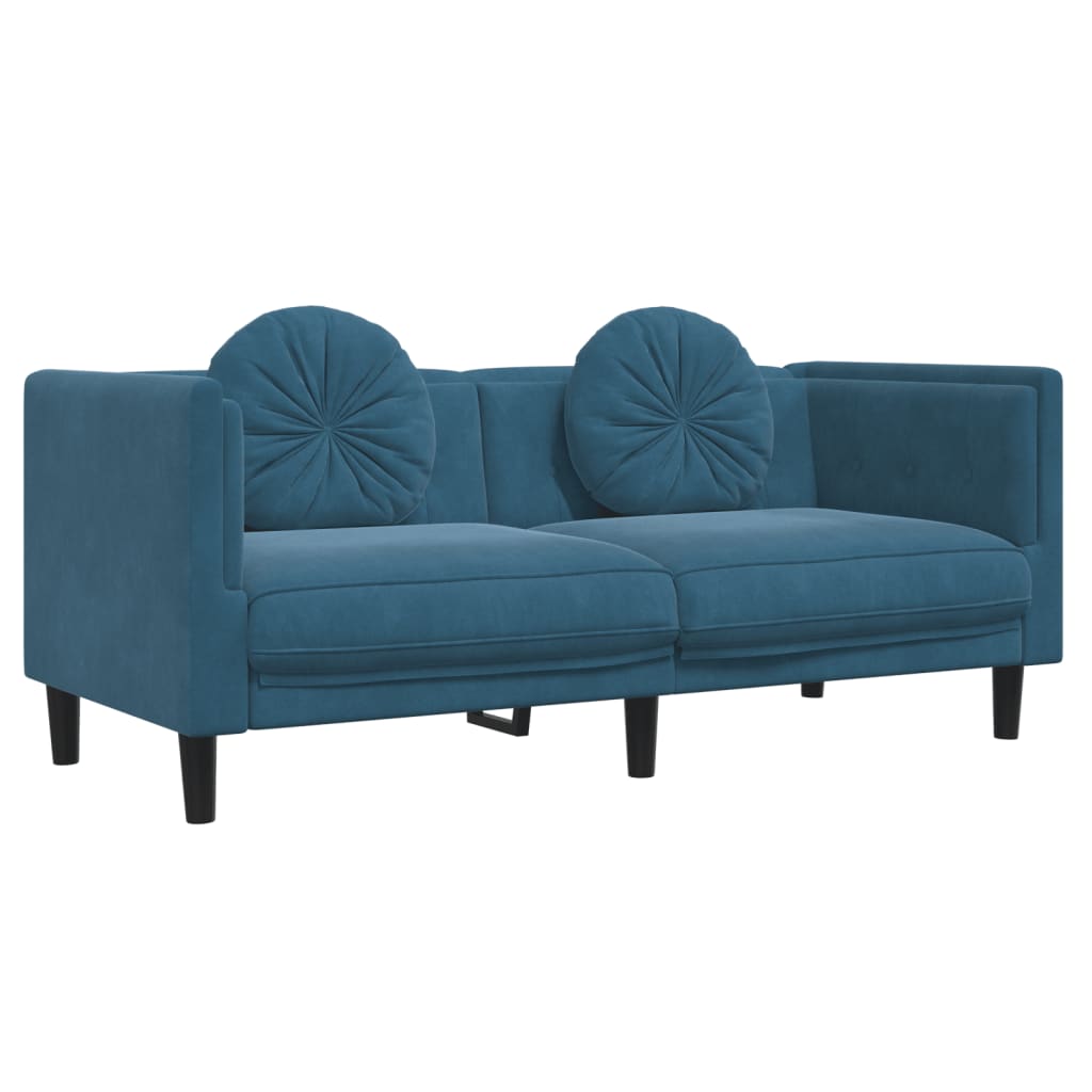 Set Di Divani 3 Pz Con Cuscini Blu In Velluto - Image 5